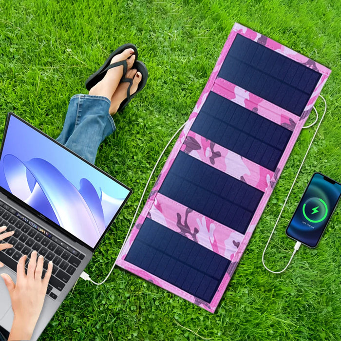 20W 4 Folds Portable Solar Panel Charger Pack IP65 Waterproof Foldable Outdoor Emergency Power Bank  - Pink - 4