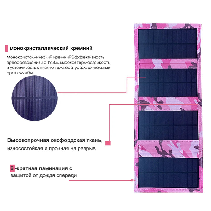 20W 4 Folds Portable Solar Panel Charger Pack IP65 Waterproof Foldable Outdoor Emergency Power Bank  - Pink - 6