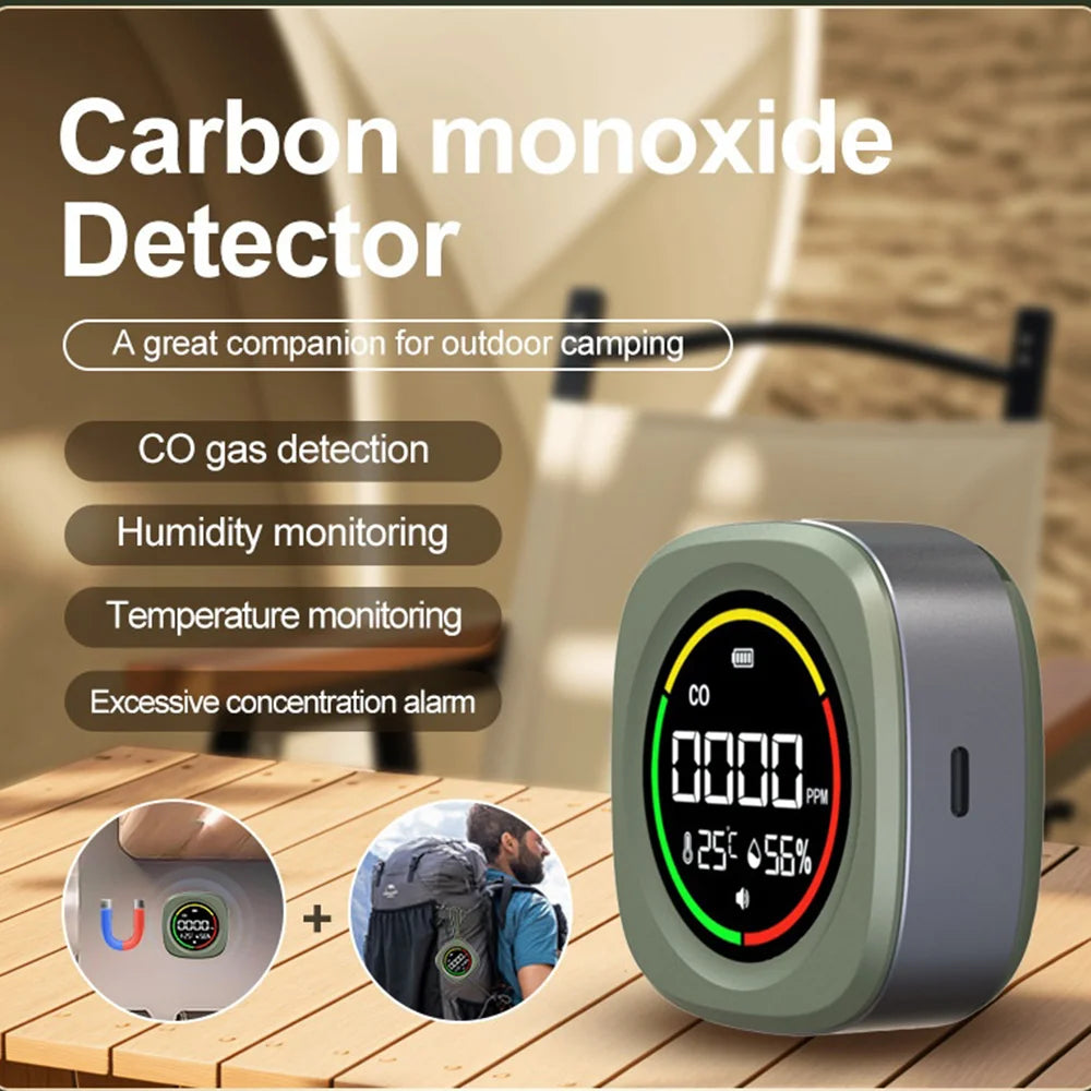 K5B 3 in 1 Carbon Monoxide Detector Temperature Humidity Monitor Portable CO Alarm for Outdoor Camping - Green - 2