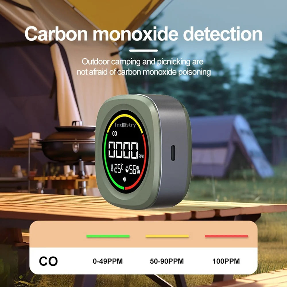 K5B 3 in 1 Carbon Monoxide Detector Temperature Humidity Monitor Portable CO Alarm for Outdoor Camping - Green - 3