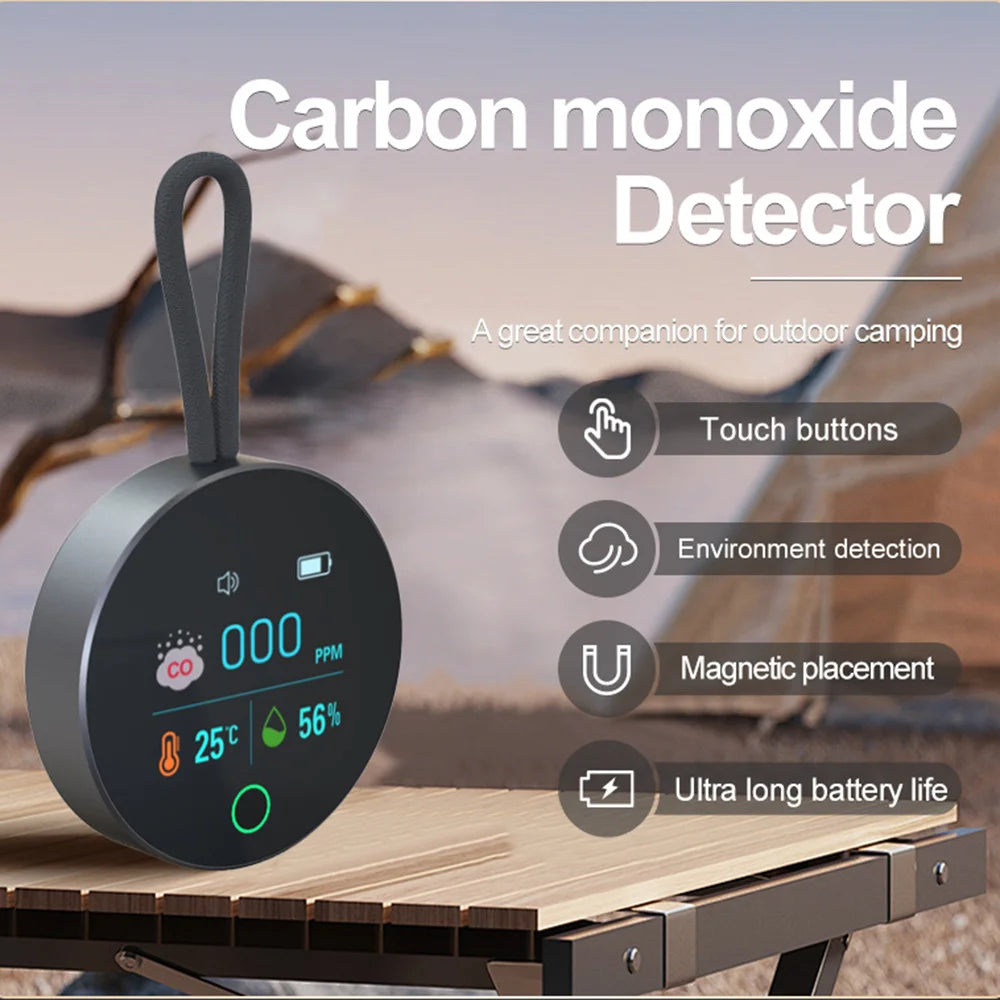 Portable Carbon Monoxide Detector 0-500PPM CO Alarm Temperature Humidity Monitor for RV Camping - Black - 2