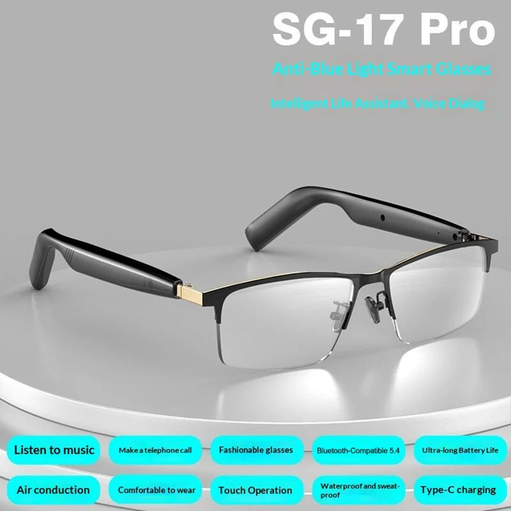 SG-17 Pro Smart Audio Glasses Bluetooth-compatible 5.4 Anti-Blue Light Air Conduction Glasses for Calls Music - Black - 2