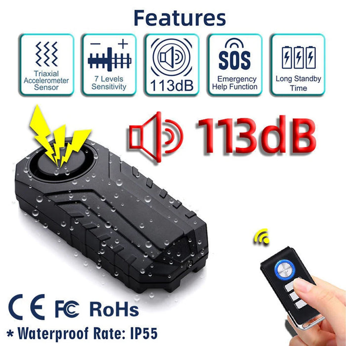 SF22R 113dB Wireless Remote Control Vibration Alarm Anti-Theft Device for Bicycle Motorcycle Electric Scooter - Black+Square Remote - 3