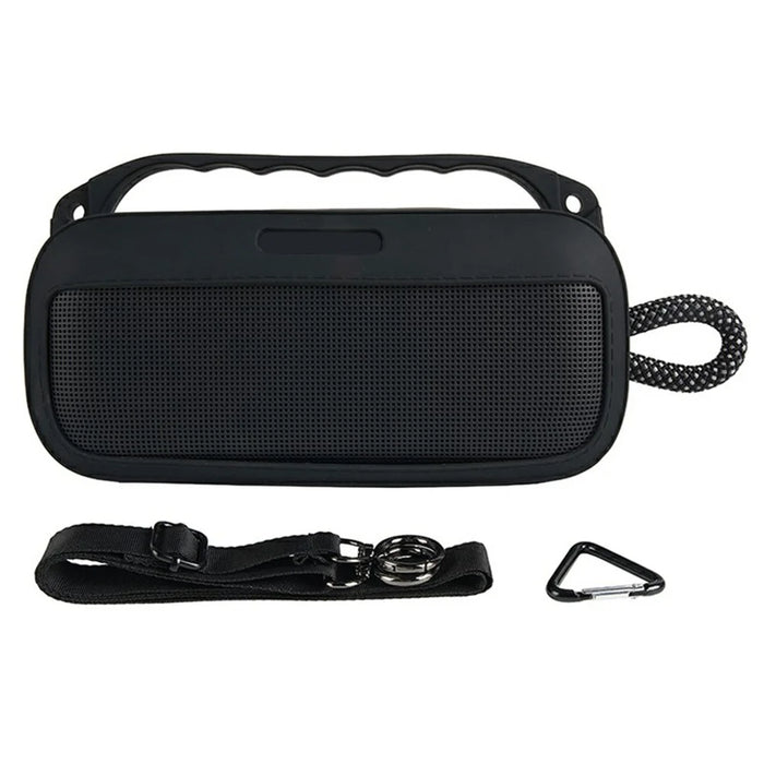 Silicone Case for Bose SoundLink Plus Speaker Dustproof Shockproof Portable Protective Cover with Carabiner Shoulder Strap - Black - 1