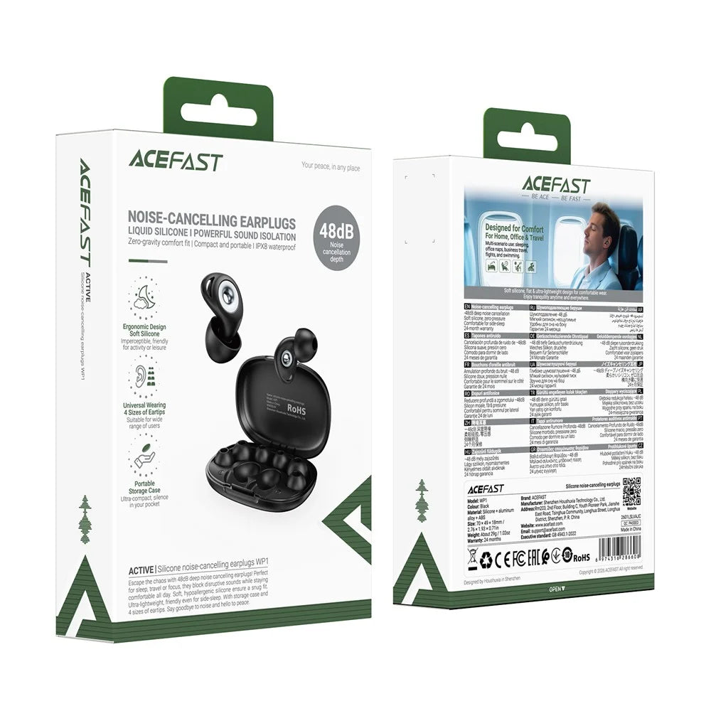 ACEFAST WP1 Silicone Noise Cancelling Earplugs 48dB Sleep Aid IPX8 Waterproof Ear Plugs for Sleep Travel - Black - 7