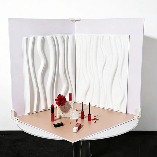 3D Textured Photography Background Board PVC Waterproof Backdrop Kit for Product Photo Shooting - Wave White - 1