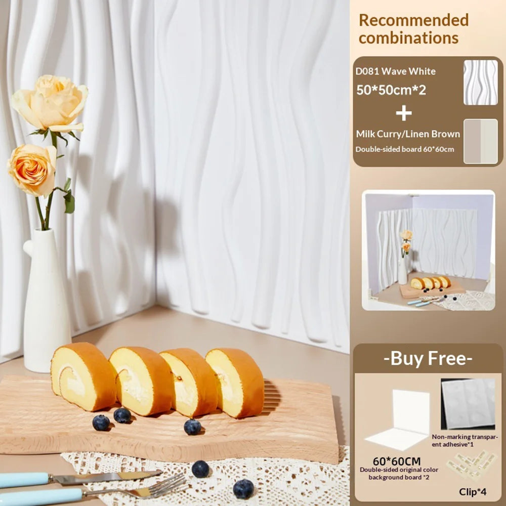 3D Textured Photography Background Board PVC Waterproof Backdrop Kit for Product Photo Shooting - Wave White - 2