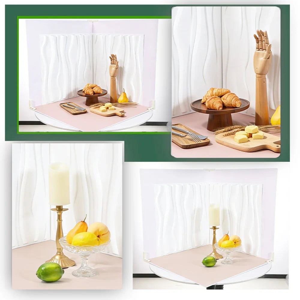 3D Textured Photography Background Board PVC Waterproof Backdrop Kit for Product Photo Shooting - Wave White - 3