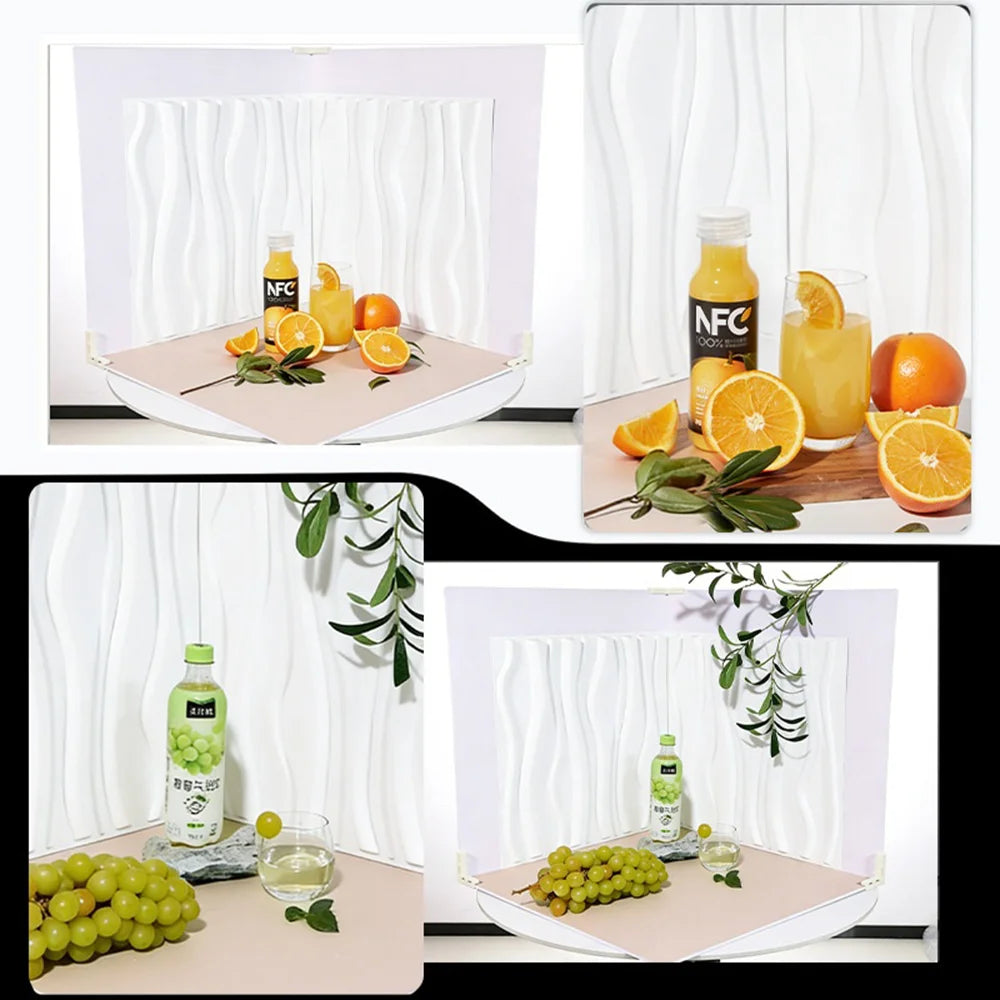 3D Textured Photography Background Board PVC Waterproof Backdrop Kit for Product Photo Shooting - Wave White - 4