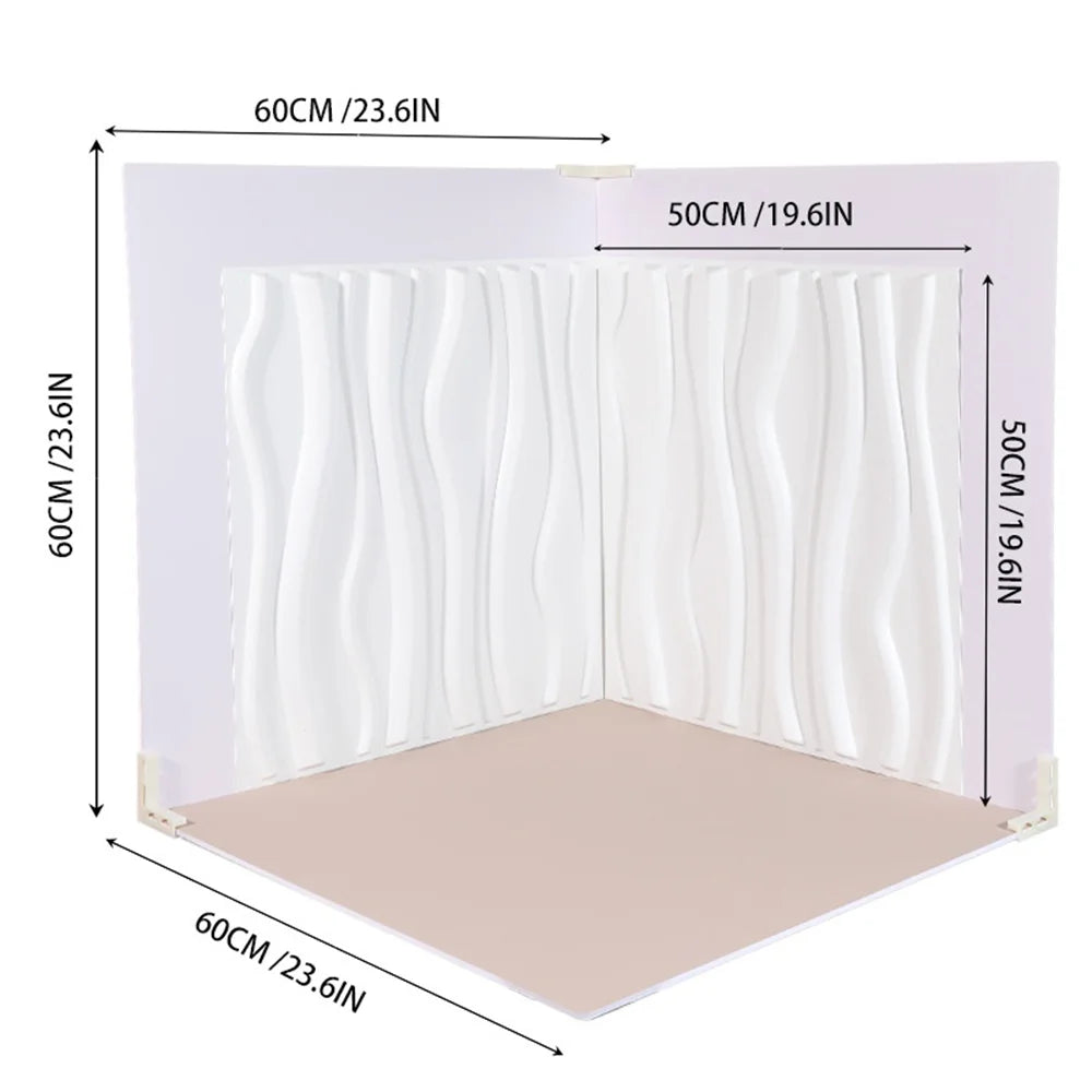 3D Textured Photography Background Board PVC Waterproof Backdrop Kit for Product Photo Shooting - Wave White - 7