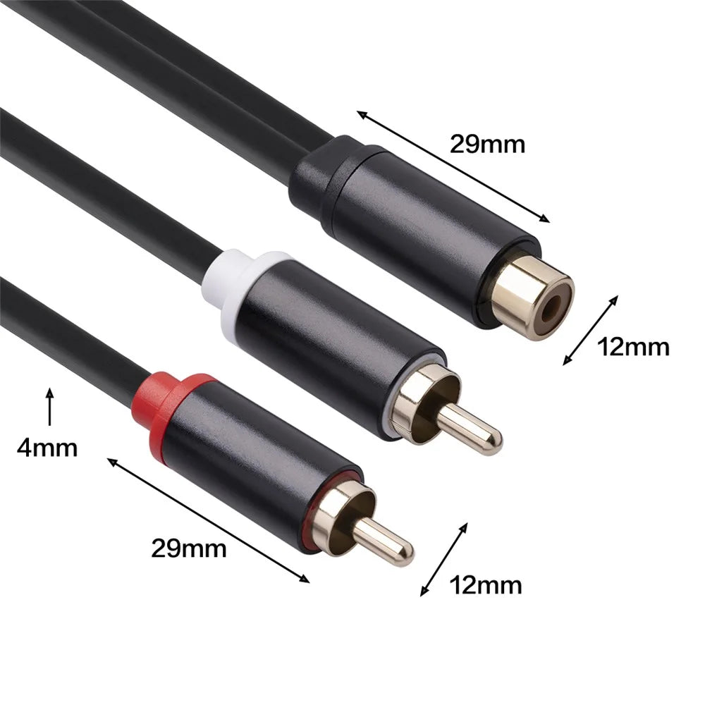 RCA Female to Dual 2-RCA Male Adapter Stereo Splitter Y Audio Cable - 3