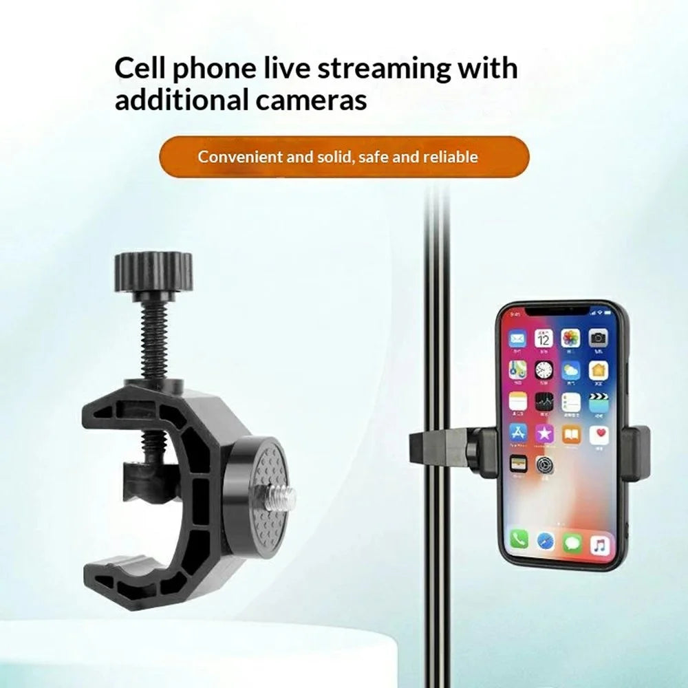 K031 Pole Mount Extension Phone Holder C-Clamp Bracket for Live Streaming Video Recording - Black - 4