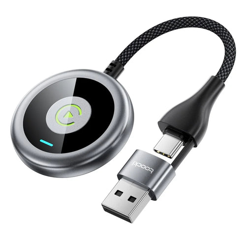 TOOCKI Wired to Wireless CarPlay Adapter USB-C to USB-A Bluetooth-compatible 5.0 Plug Play Converter - 1