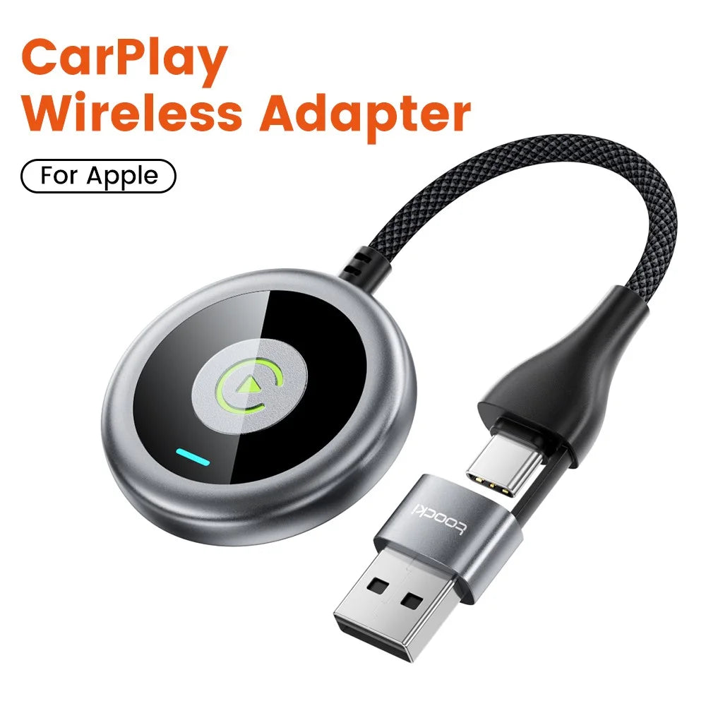 TOOCKI Wired to Wireless CarPlay Adapter USB-C to USB-A Bluetooth-compatible 5.0 Plug Play Converter - 2