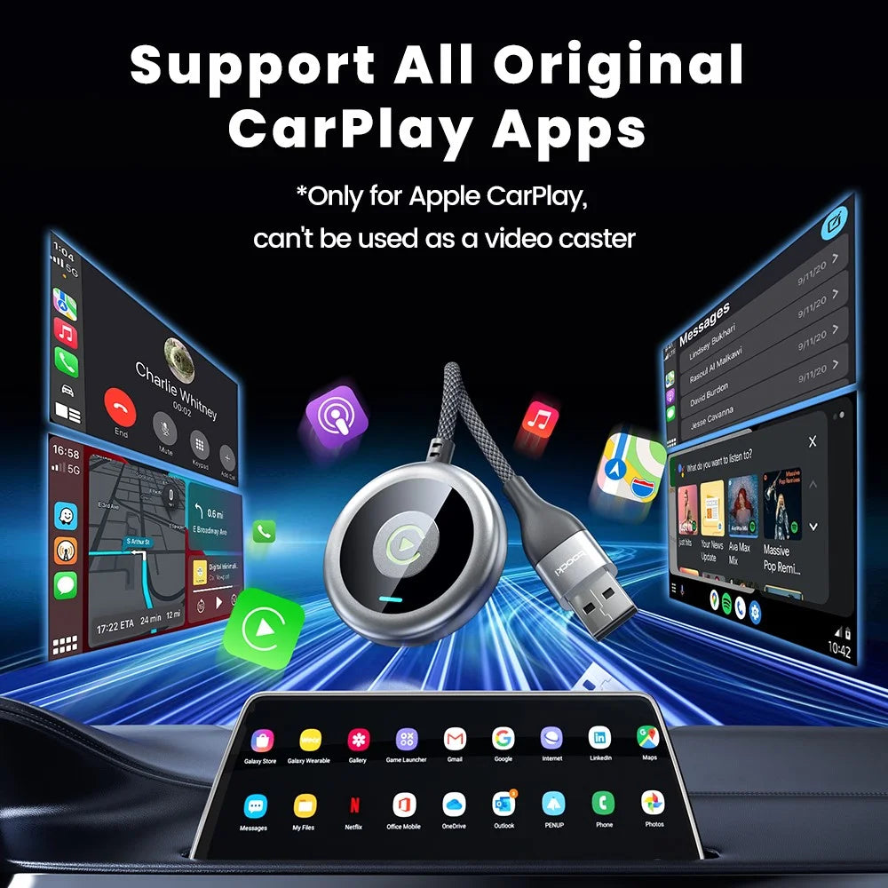 TOOCKI Wired to Wireless CarPlay Adapter USB-C to USB-A Bluetooth-compatible 5.0 Plug Play Converter - 5
