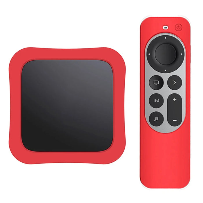 Set-top Box + Remote Controller Silicone Anti-drop Protective Covers Set for Apple TV 4K 2021 - Red - 1