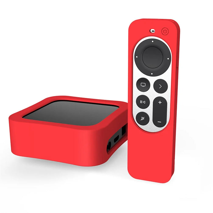 Set-top Box + Remote Controller Silicone Anti-drop Protective Covers Set for Apple TV 4K 2021 - Red - 2