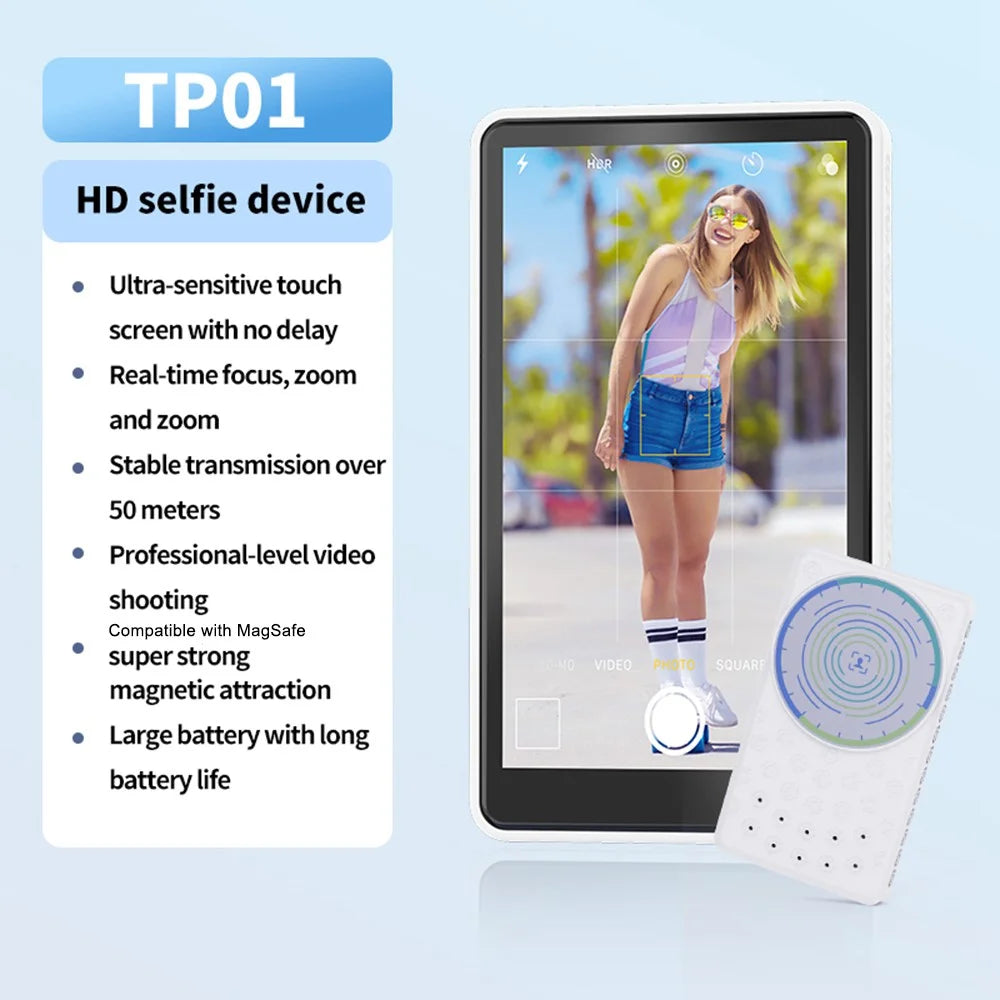 TP01 Magnetic Selfie Display Screen 4.02 Inch Touchscreen Mirror Selfie Mirroring Screen for Phone Photography - 2