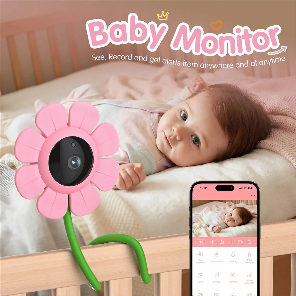 V1 HD WiFi Flower Design Baby Monitor Wireless Remote 107° View 2-Way Audio Night Vision Baby Camera - Pink - 3
