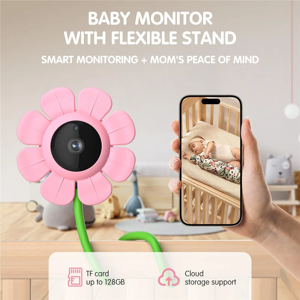 V1 HD WiFi Flower Design Baby Monitor Wireless Remote 107° View 2-Way Audio Night Vision Baby Camera - Pink - 4