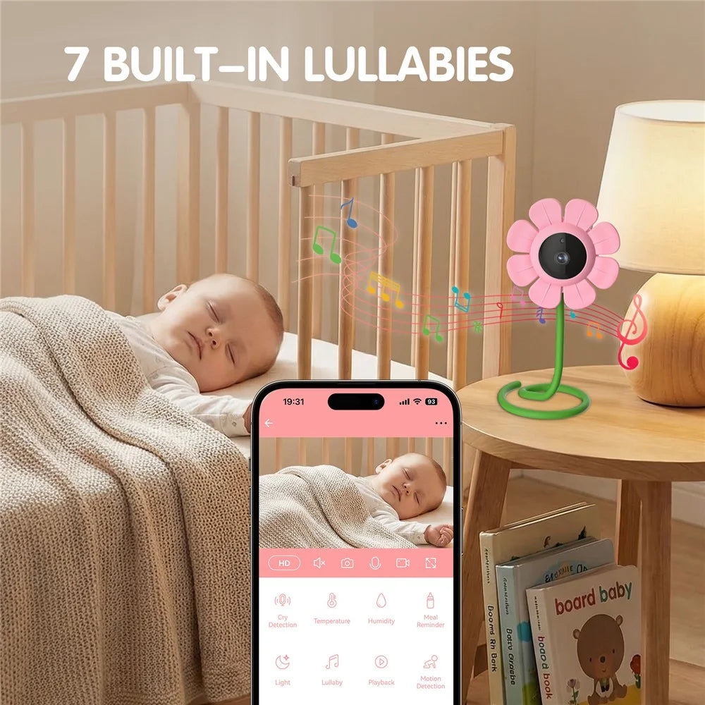V1 HD WiFi Flower Design Baby Monitor Wireless Remote 107° View 2-Way Audio Night Vision Baby Camera - Pink - 5