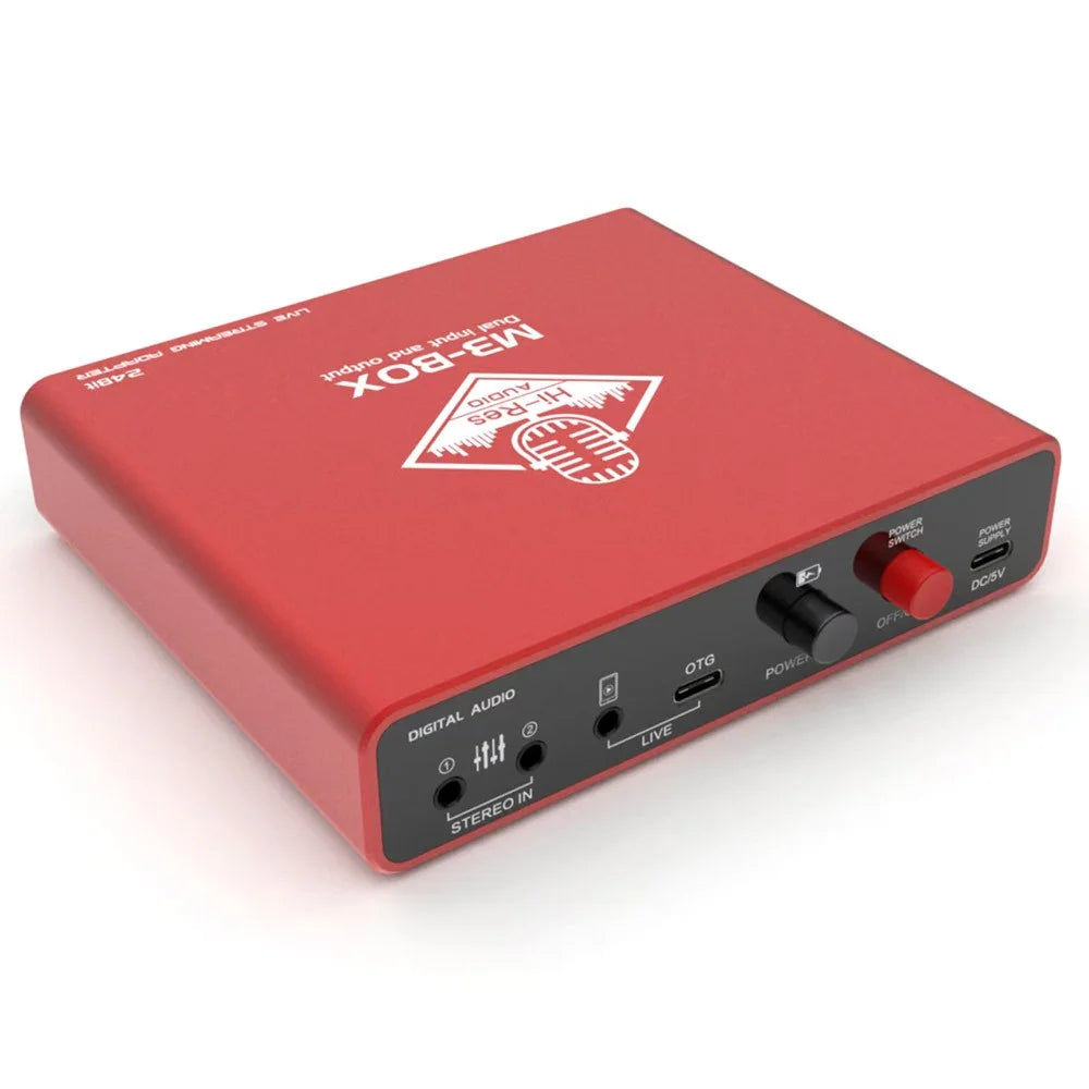 M3-box Type-C Audio Adapter 24bit Digital Stereo Sound Card Live Streaming Converter for Broadcasting - Red - 1