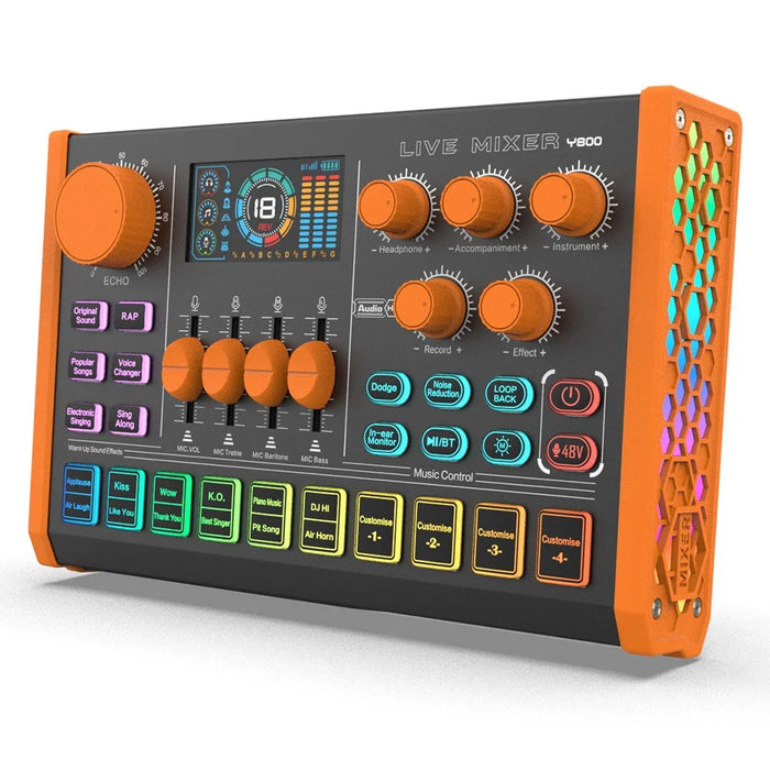 Y800 Live Sound Card Audio Mixer Portable Recording Interface Voice Changer for Computer Mobile Phone Streaming - 1