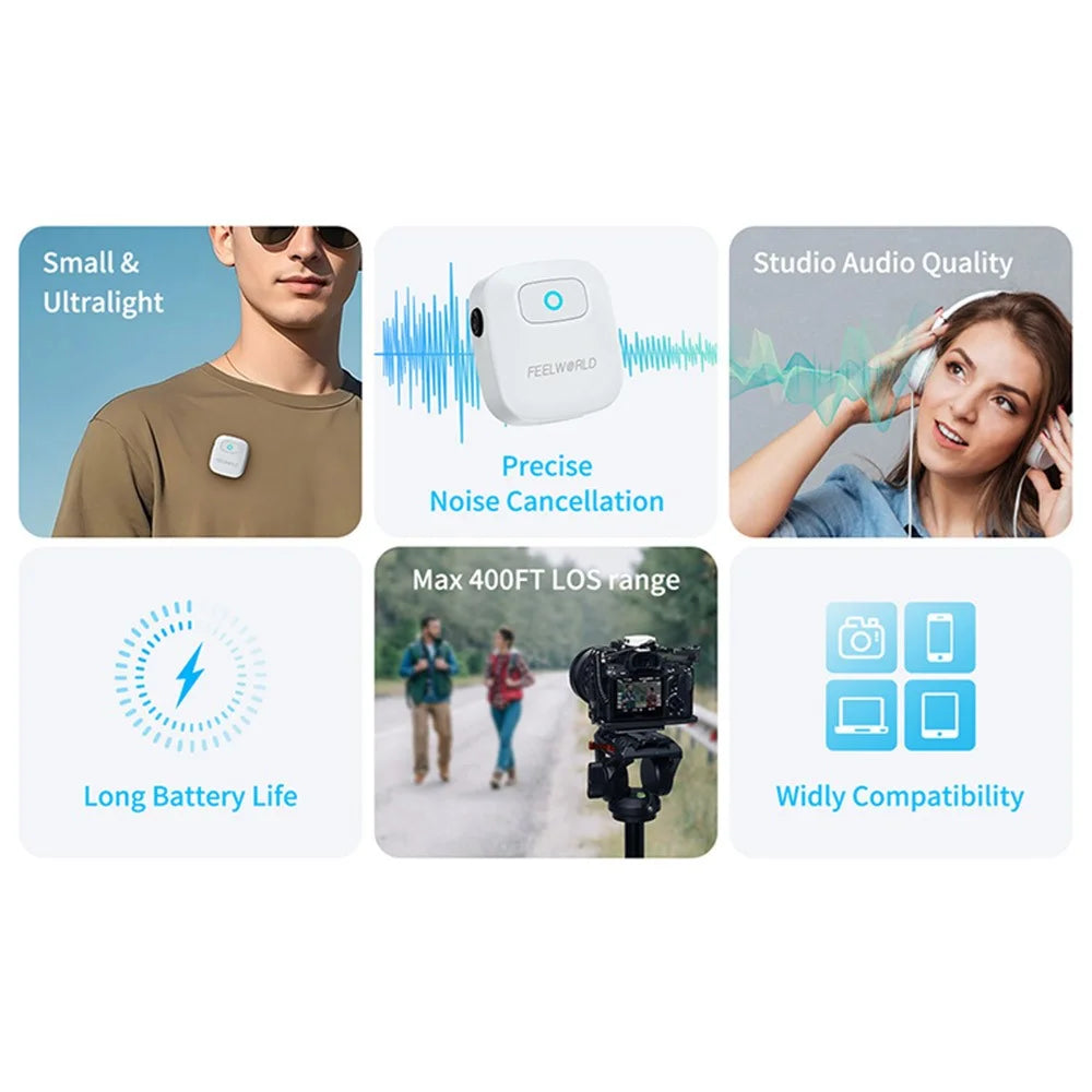 FEELWORLD LM1-W Wireless Lavalier Microphone Set with USB-C Receiver, Noise Reduction Mini Mic for Phone Camera PC - 5