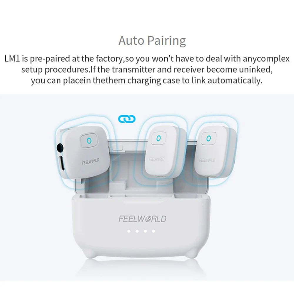 FEELWORLD LM1-W Wireless Lavalier Microphone Set with USB-C Receiver, Noise Reduction Mini Mic for Phone Camera PC - 7