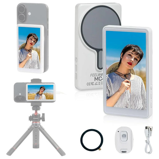 FEELWORLD MC4 4.02 Inch Magnetic Wireless Selfie Monitor Screen Bluetooth-compatible Remote Control Camera Mirroring Screen for Vlog Live Streaming iPhone Android - 1