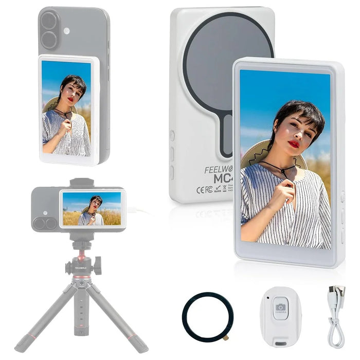 FEELWORLD MC4 4.02 Inch Magnetic Wireless Selfie Monitor Screen Bluetooth-compatible Remote Control Camera Mirroring Screen for Vlog Live Streaming iPhone Android - 1