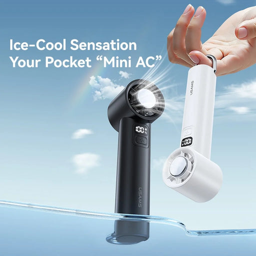 USAMS ZB361 Ice-Cooling Handheld Fan 2000mAh Digital Display 100-Speed Adjustable Fan for Outdoor - Black - 2