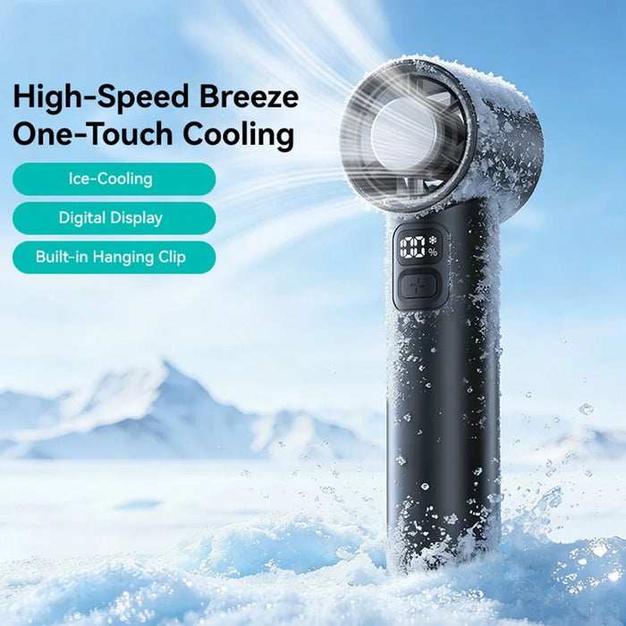 USAMS ZB361 Ice-Cooling Handheld Fan 2000mAh Digital Display 100-Speed Adjustable Fan for Outdoor - Black - 7