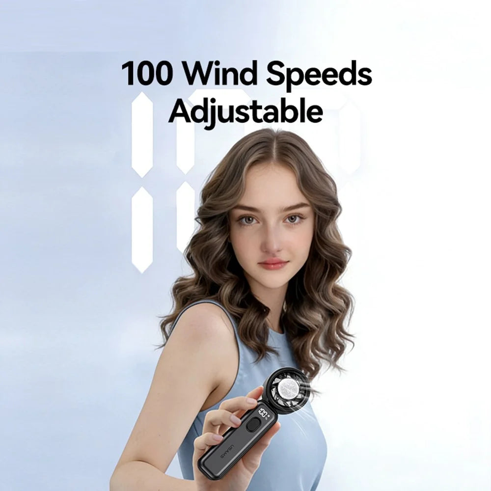 USAMS ZB362 Ice Cooling Digital Handheld Fan 100 Speed Levels 14000RPM Portable Rechargeable Fan - Black - 3
