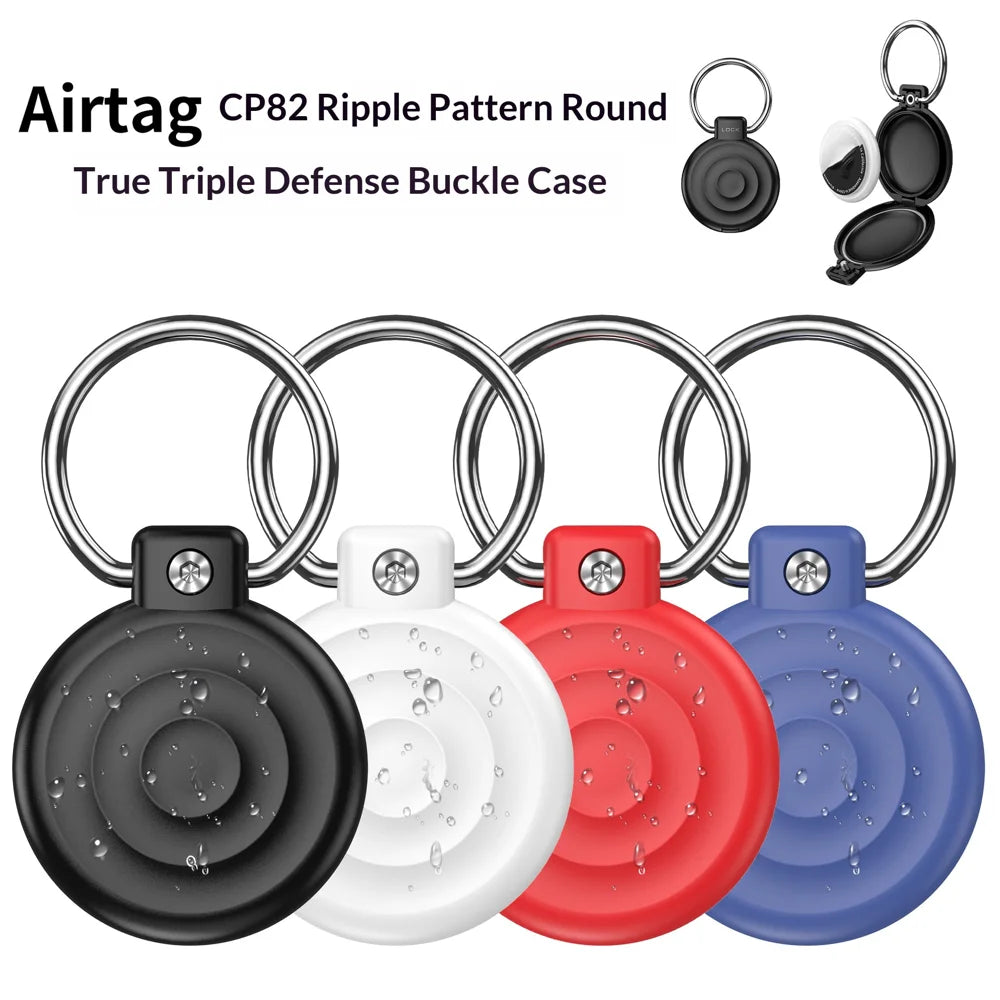 CP82 For AirTag / AirTag (2nd Generation) Shockproof Hard PC Case Waterproof Wavy Texture Protective Cover with Safety Buckle - Black - 5