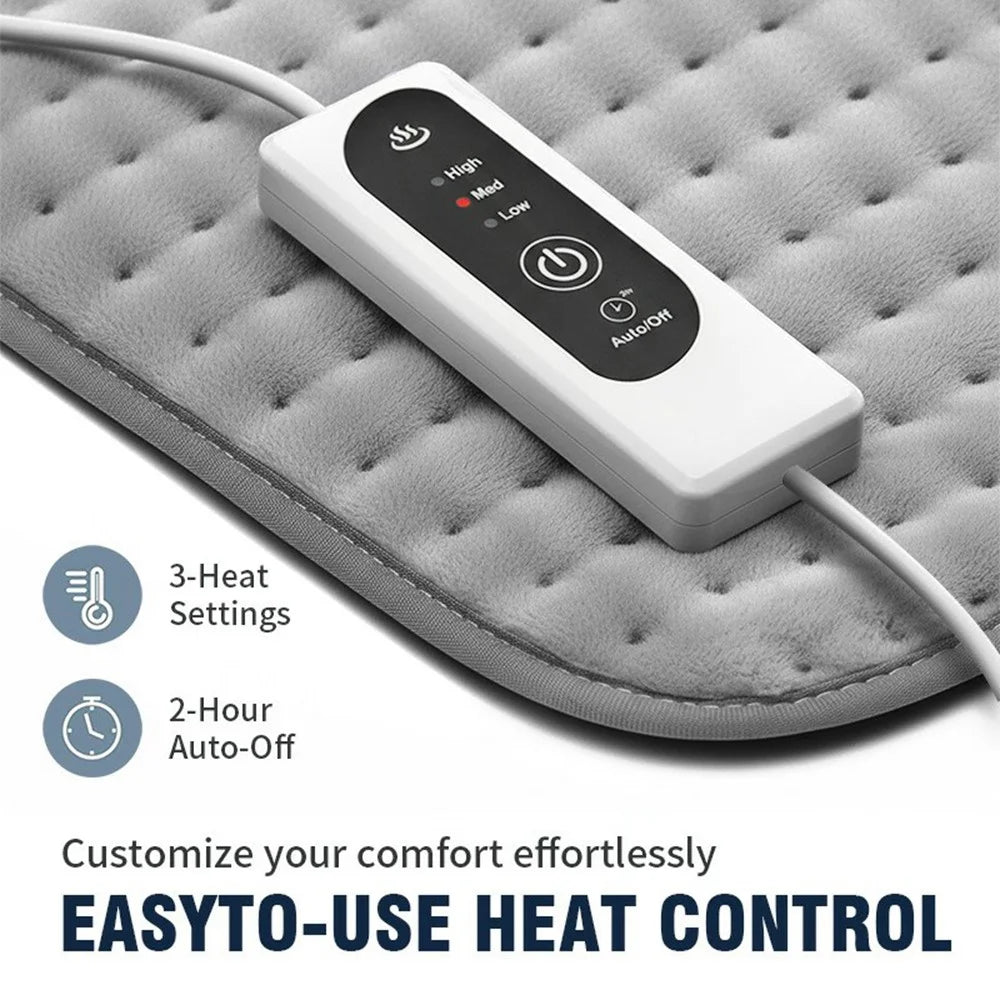 TK-HP2412C 60x30cm Electric Blanket Heating Pad 3 Heat Settings 2H Auto-Off Machine Washable Heat Controller for Neck Back Pain - Light Grey  /  EU Plug - 4