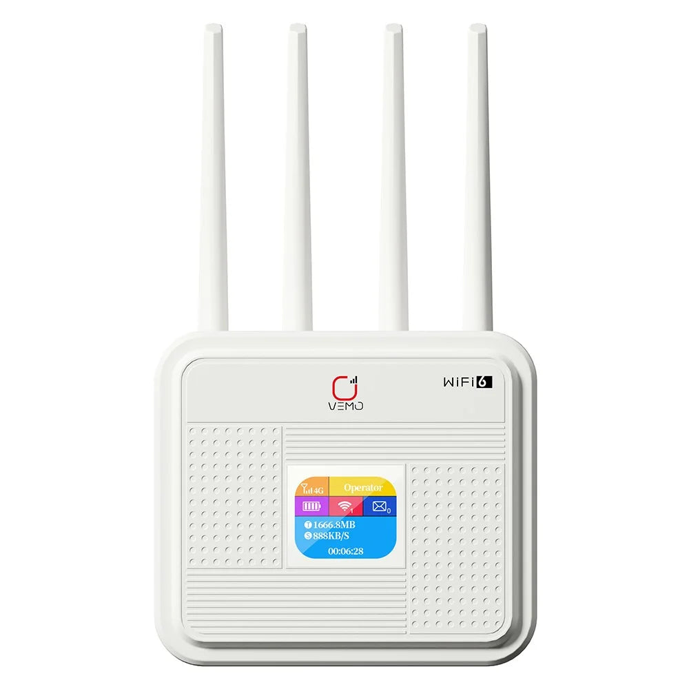 VEMO B312 4G LTE Router Built-in Battery HD Screen WiFi6 Wireless 4G Antennas Hotspot Home Office Router - EU & Asia Plug - 2