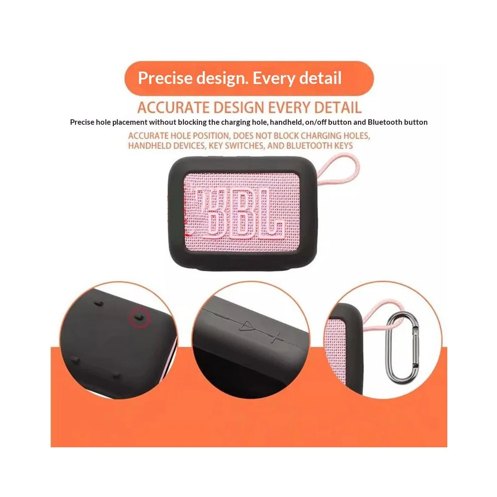For JBL Go 5 Silicone Case Bluetooth-compatible Speaker Anti-scratch Protective Cover with Carabiner - Black - 3