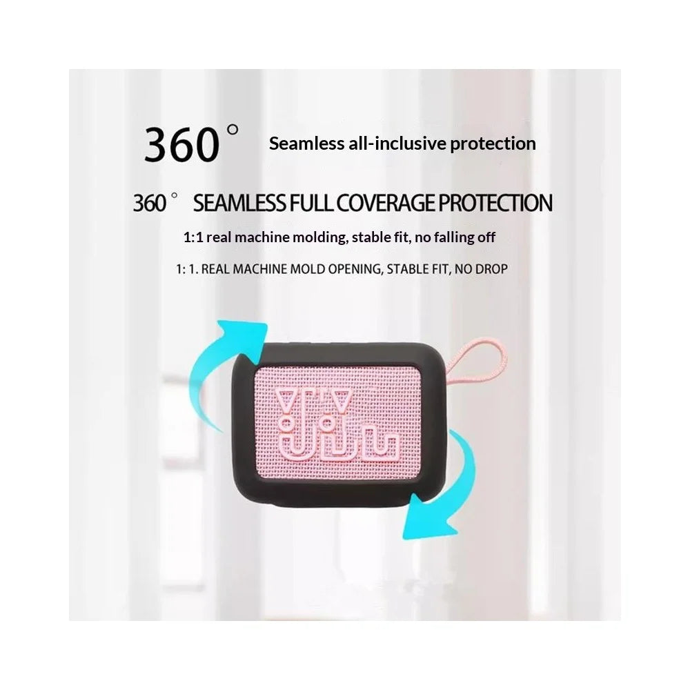 For JBL Go 5 Silicone Case Bluetooth-compatible Speaker Anti-scratch Protective Cover with Carabiner - Black - 5