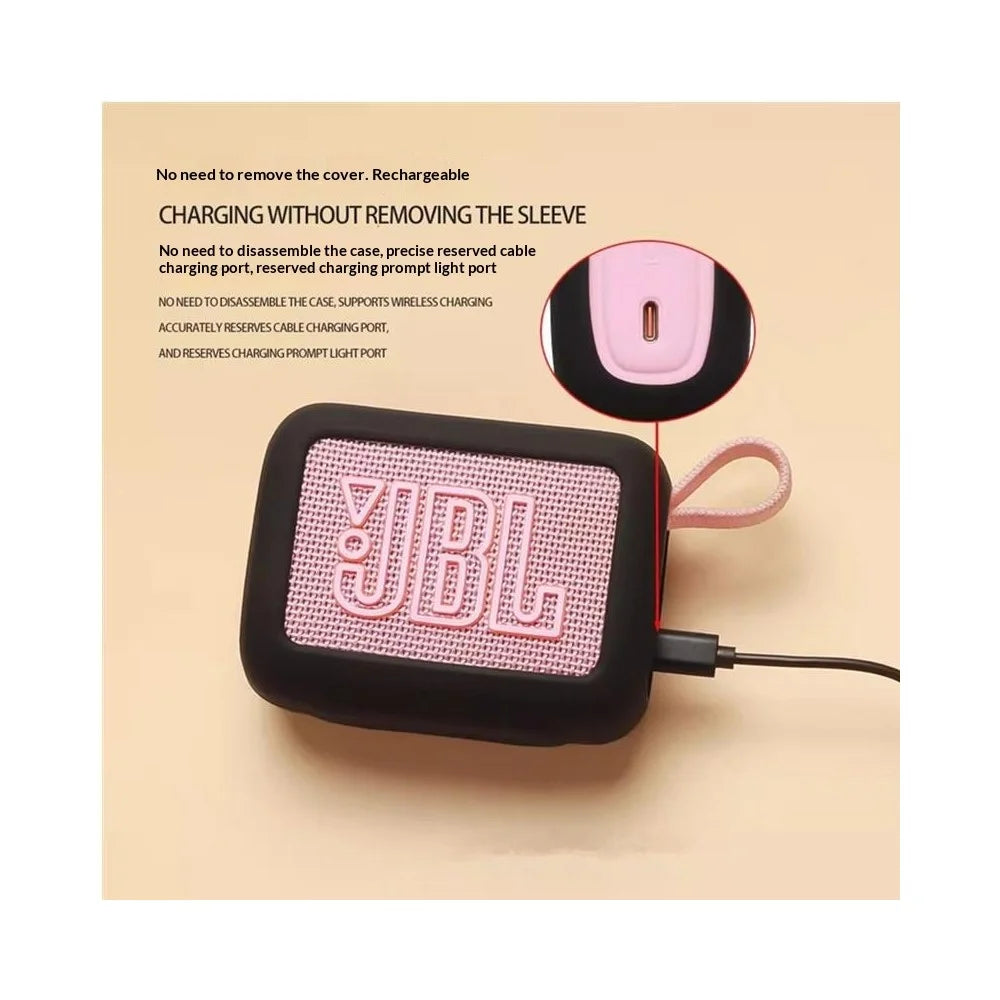 For JBL Go 5 Silicone Case Bluetooth-compatible Speaker Anti-scratch Protective Cover with Carabiner - Black - 6