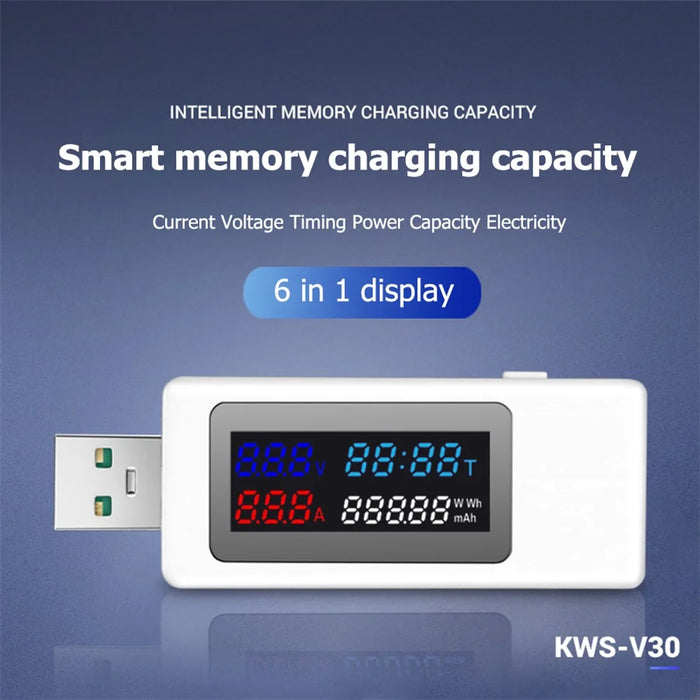 KWS-V30 6-in-1 USB Tester IPS Display DC Digital Voltage Power Timing Capacity Meter Detector - Black - 3