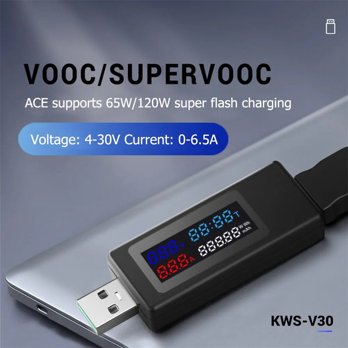 KWS-V30 6-in-1 USB Tester IPS Display DC Digital Voltage Power Timing Capacity Meter Detector - Black - 4