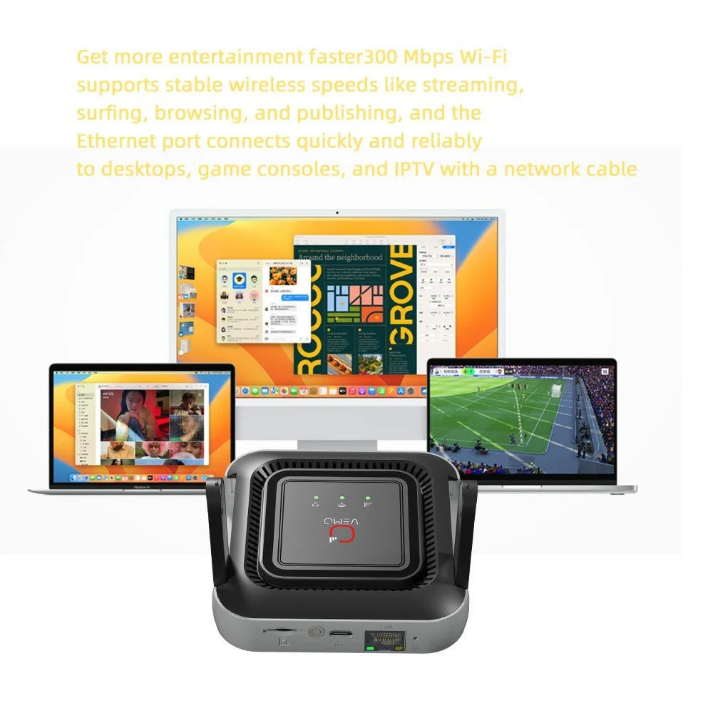 VEMO M6 Pro Portable 4G LTE Router WiFi 6+ 5000mAh Battery 300Mbps SIM Card Hotspot for Outdoor Travel - EU & Asia Plug - 3