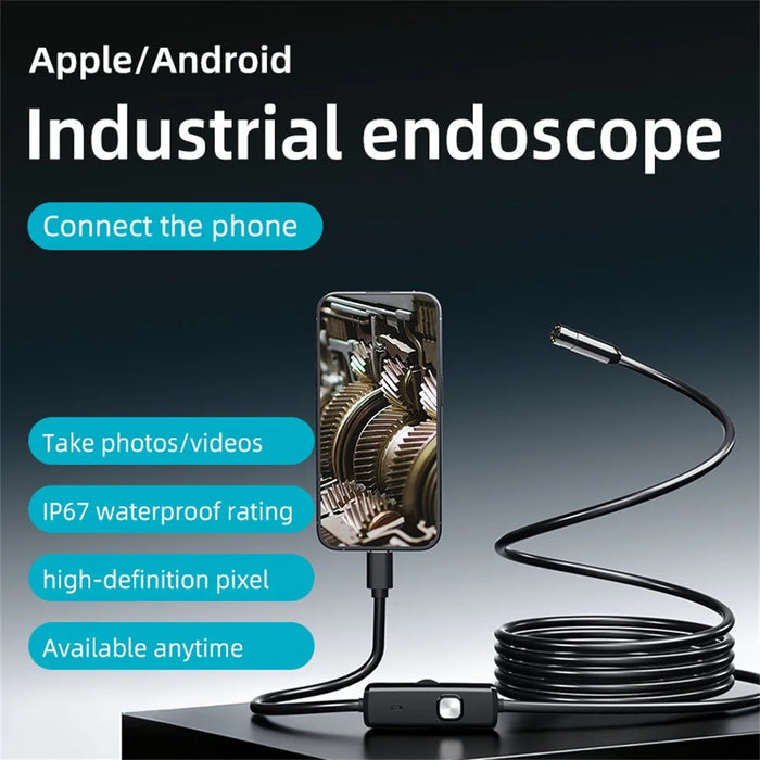 AN112 2m Hard Wire Endoscope Camera with iP (5-14) & Micro USB Adapter Waterproof 8-LED Inspection 8mm Camera Lens Borescope for Pipe Automotive - 2