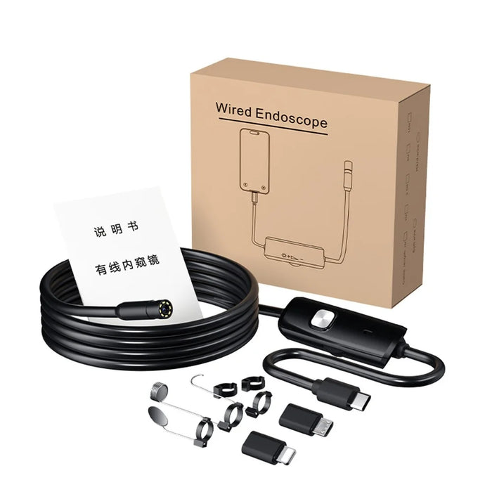 AN112 2m Hard Wire Endoscope Camera with iP (5-14) & Micro USB Adapter Waterproof 8-LED Inspection 8mm Camera Lens Borescope for Pipe Automotive - 6