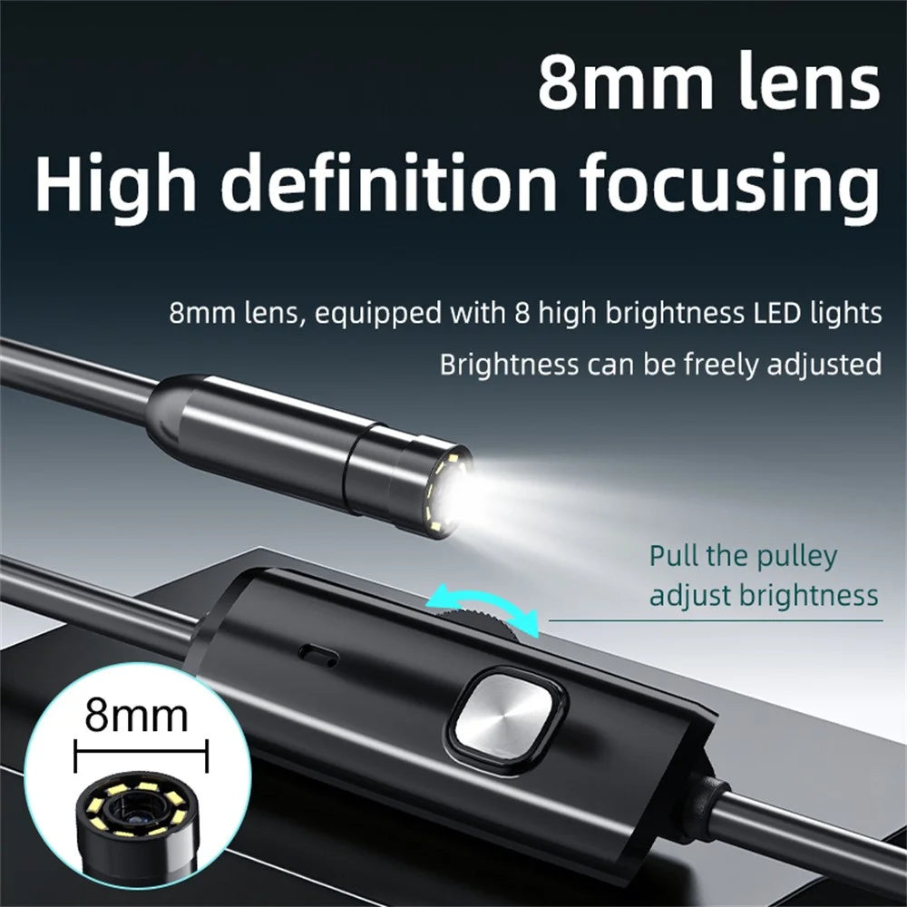 AN112 5m Hard Wire Endoscope Camera with iP (5-14) & Micro USB Adapter Waterproof 8-LED Inspection 8mm Camera Lens Borescope for Pipe Automotive - 4