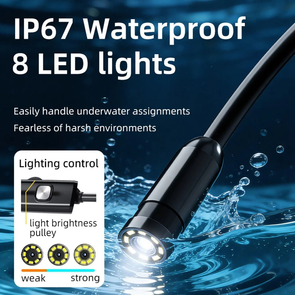 AN112 2m Soft Wire Endoscope Camera with iP (5-14) & Micro USB Adapter Waterproof 8-LED Inspection 8mm Camera Lens Borescope - 5
