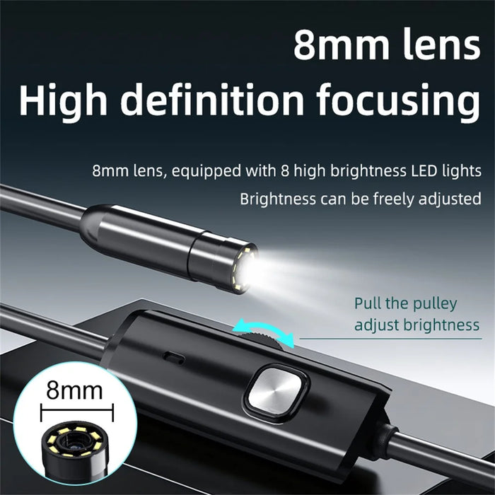 AN112 10m Soft Wire Endoscope Camera with iP (5-14) & Micro USB Adapter Waterproof 8-LED Inspection 8mm Camera Lens Borescope - 4