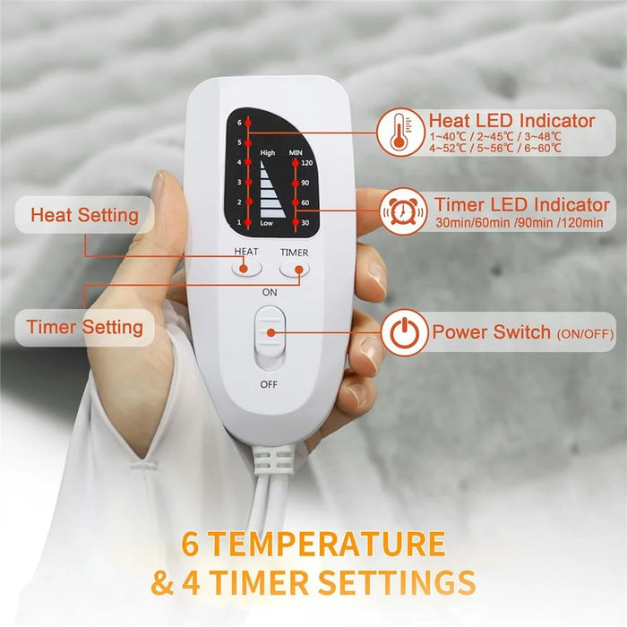 84x43cm Electric Heating Blanket Washable 6 Temperature Therapy Heated Blanket with Timer - Grey  /  Silver  /  EU Plug - 3