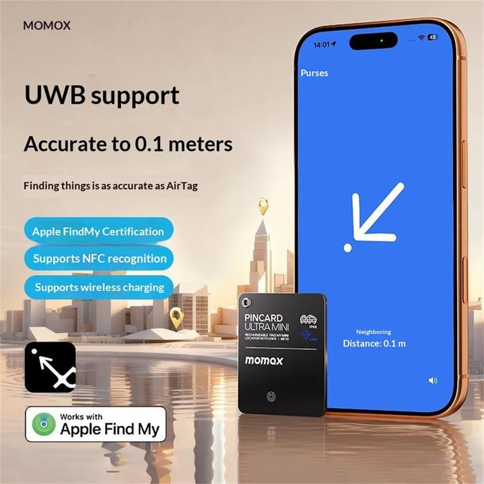 MOMAX BR18 PINCARD ULTRA MINI Wireless Charging UWB Tracker Tracking Device Anti-Lost Tracker for iOS - Black - 2